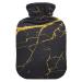 Black marble with gold line hot water bottle with cover soft warm for winter bed hand neck and shoulders 2 l
