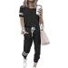 PRETTYGARDEN Womens Two Piece Outfits Striped Short Sleeve Pullover and Long Pants Tracksuit Pajama Lounge Jogger Sets Black X-Large