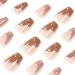 24Pcs Medium Long Coffin Fake Nails - Brown Ballerina Glossy Acrylic with Star Designs | False Stick on Nails for Women - Buy Online on GoSupps.com