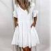 Flowy Ruffle White Mini Dress - Solid V-Neck A-Line Dress for Women | XX-Large - Buy Online on GoSupps.com