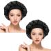 2 Pcs Satin Bonnet Sleep Cap Silk Day and Night Sleep Caps Night Bonnet Sleeping Head Cover Satin Hair Bonnet Elastic Band Chemo Cap for Curly Hair Women Black Natural Braids