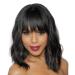 Elegant Nautral Black Wig with Bangs Bob Short Curly Wigs for Women Charming Natural Wavy Wigs for Black Women Bangs Wigs Hair Wig Extensions (14inch) 14 Inch Off Black