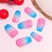 Blue Pink Gradient Fake Nail Coffin Short Press on Nails Tips Nail Art Decoration for Women and Girls Manicure 24pc - Buy Online on GoSupps.com