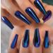 Shop EchiQ Chrome Diamond Blue Press On Fingernails | Extra Long Metallic Mirror Holo Fake Nails - Stylish Coffin Tips for Ladies - Buy Online on GoSupps.com