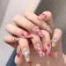 Press-on False Nails 48pcs (2pack) Heart Diamond Long Press On Nails with Rabbit Decoration French Fake Nail Tips DIY Arylic False Nail Tips for Women and Girls