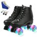 MAOWAO Roller Skates Women, Outdoor High Top PU Leather Women Roller Skates, Adjustable Indoor Double Row Skates for Beginner Adults Girls Men with Carry Bag 37-US:6 Black Flash Wheel