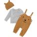 Infant Baby Boys 3pcs Clothing Set | Newborn Cotton Romper Outfits | Toddler Kids Pyjamas | Long Sleeve T-shirt + Dungarees + Hat | Brown | 0-3 Months - Buy Online on GoSupps.com