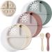 Baseola silicone baby plate with suction cup and lid sun pattern divided children's dishes set with forks and spoons BPA-free children's plate 3 pieces (dark green brick red beige)