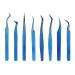 Eyelash tweezers for eyelash extensions eyelash extension tweezers set tweezers with a straight bent tip made of stainless steel 8 pieces blue