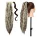 20 Inch Real Long Corn Wave Ponytail Clip in Hair Extensions Magic Paste Wavy Wrap Around Ponytail Hairpiece for Women Dark Brown & Bleach Blonde Dark Brown & Bleach Blonde 20 Inch