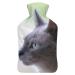 Gray Cat Hot Water Bottle With Cover Plush Bed Bottle Hand Warmer For Adults And Children 26.5X15.3cm