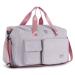 FIORETTO Womens Mens Sports Gym Bag Duffle Bag with Shoes Compartment, Weekend Travel Bag Overnight Bag for Women, Foldable Water Resistant Holdall Hospital Bag For Swimming, Basketball Grey&Pink