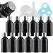Tianzd 12 pieces empty small 30 ml gloss black glass bottles with sealed stopper silver aluminum screw cap glass bottle flasher oil fragrance perfume massage aromatherapy silver 30ml