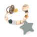 AngelicArt nuckel chain with engraving names for boys and girls - personalized suckel chain with desired names - gift for baby holz - Natur mit Musselin fabric/cotton (darkmint -star)