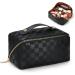 Aucuu Large Capacity PU Leather Travel Cosmetic Bag for Women - Waterproof Makeup Organizer with Handle - Black - Buy Online on GoSupps.com
