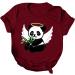 TUNUSKAT Women's Cute Panda Shirt - Summer Animal Print Blouse | Short Sleeve Loose Fit Tops - Medium - Wine - Buy Online on GoSupps.com