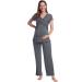 Women Maternity Pyjama Set Short Sleeve Tops & Long Pants Summer Cool Moisture Wicking Pregnancy Labor Nursing Breastfeeding Postpartum Sleepwear S Dark Grey