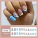 French Tip Press on Nails - Short Square Press On Nails with Nail Tips White edged Sparkling Blue and Light Blue Flowers press on nails Acrylic False Nails Cute Artificial Nails - Buy Online on GoSupps.com