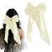 Nuqin Ribbon White Hair Bow White Bow Long Tail French Ribbon White Hair Bow Soft Silky Satin White Bow Hair Clip with Metal Clip for Party Women Girls(Off White)