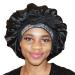 Bonnet Queen rhinestone diamond glitter bling Pink Jumbo large satin Bonnet silk Night Sleeping Cap stretchy tie band bonet for Women long Curly Braid Hair Medium Black