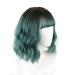 BGHJUE Wig Green Color Lace Front Bob Bangs Human Hair Wigs For Women 30cmPeacockgreen
