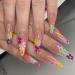 Stiletto Press on Nails Long Almond Fake Nails with Colorful Flower Design Acrylic Glue on Nails for Women Girls Full Cover Artificial False Stick on Nail for Daily Wear Wedding 24Pcs Exquisite Colorful Flower A01