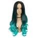 HANNE Ombre Bluish Green Wigs - Long Wavy Heat Resistant Synthetic Hair for Women | Aqua Teal Body Wave Wigs - Buy Online on GoSupps.com