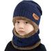Kids Winter Beanie Hat and Scarf Set - Knitted Thermal Fleece Lining - Navy Blue - Buy Online on GoSupps.com