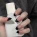 24pcs Short Oval False Nails French Tip Stick on Nails Black Tip Press on Nails Removable Glue-on Nails Fake Nails Acrylic Full Cover Nails Women Girls Nail Art Accessories 0199Y00
