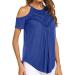 Dark Blue X-Large Summer Flowy Cold Shoulder Top for Women | Casual Short Sleeve T-Shirt with Hollow Out Design - Buy Online on GoSupps.com