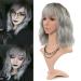 FAELBATY Ombre grey Wig Short Bob Wigs With Air Bangs Women's Short Wig Curly Wavy Synthetic Cosplay Wig for Girl Costume Wigs (12"Dark Root ombre grey) ombre gray