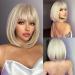 Short Blonde Wigs for Women Blonde Bob Wig with Bangs Straight Platinum Blonde Wig Natural Synthetic Blonde Wigs for Women Daily Party Use Heat Resistant 12 Inch- Platinum Blonde