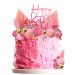 29PCS Pink Boho Flower Cake Decoration Balloon Flowers Cake Decoration Paper Palm Fan Cake Topper Mini Balloon Cake DIY Cake Decoration for Birthday Party Wedding Party