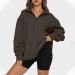 Womens Brown Half Zip Sweatshirt - Loose Fit Casual Pullover | Small - Buy Online on GoSupps.com