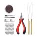 Microring Extensions Set: 3-hole pliers hair extension loop and 500 pieces 3.0mm nanoring with silicone for hair extensions (brown)