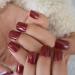 24pcs Burgundy Glossy Short Square False Nails - Perfect Valentine's Day Gift | Solid Color Nail Art for Every Occasion - Buy Online on GoSupps.com