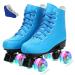 XUDREZ Roller Skates, Double Row Skates Adjustable Leather High-top Roller Skates Perfect Indoor Outdoor Adult Roller Skates with Bag blue flash Women's 12 / Men's 10.5