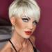 Creamily Short Blonde Wig for Women Ombre Blonde Wigs Natural Layered Straight Synthetic Hair Wig with Bangs Short Wigs for Women Platinum Blonde Wig for women B-Ombre Platinum Blonde