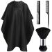 FEBSNOW Hair Cutting Cape Kit Professional Barber Cape with Neck Duster Brush for Adults Waterproof Hairdressing Salon Cape with Adjustable Closure Snap Salon Barber Supplies Solid Black