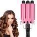 MODVICA 3 Barrel Curling Iron Wand 26mm Hair Waver Temperature Adjustable Ceramic Hair Curling Iron (Pink) 25mm