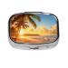 Sunset Hawaiian Palm Tree Print Compact Mini Pill Box Square-Shaped Full Frame Printed Design Ideal for Travel Easy to Open Lightweight Black Black One Size