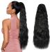 ISWEET - Long Hair Ponytail Extension - 26  Natural Black Claw Clip in Pony Tails Hair Extensions - Corn Weave Heat Resistant Synthetic Hair Pieces - Fake Curly Drawstring Ponytail for Black Women 26 Inch - 1B Natural B...