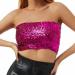 Kakaco Sequins Tube Top Stretch Bandeau Strapless Sequin Crop Top Party Club Wear Bra Top for Women and Girls D-rose Red