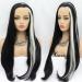 Long wig with a white highlight lace front wig mermaid black long soft smooth hair middle part heat-resistant fiber