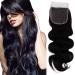 PRETTYSHOP 100% REAL HAIR Hair Extensions Lace Closure Hair Extension Hair Thickening 25cm Wavy Natural Black HEC2-1