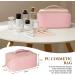 Aucuu Large Capacity Pink PU Leather Travel Cosmetic Bag for Women - Waterproof Makeup Organizer with Handle for Girls - Portable Layered Storage - #11 - Buy Online on GoSupps.com