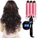 Curling Iron 3 Barrel Dual Voltage Hair Crimper with LCD Temp Display-Temperature Adjustable Portable Hair Waver Heats Up Quickly Ceramic Tourmaline Triple Barrels (Pink)