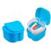 Dental Orthodontic Retainer Case Cleaning with Strainer Basket, Denture Bath Box Soaking Cup Mouthguard Storage Holder - Leak Proof and Lid Waterproof - Blue