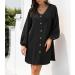 Shop Stylish Black V-Neck Lantern Sleeve Casual Dress for Women - Knee-Length XL Solid Color Button Dress - Buy Online on GoSupps.com
