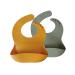 Waterproof Food Grade Silicone Baby Toddler bib - 2pc Soft BPA free Weaning Bibs for Boys and Girls Babies (Mustard Yellow & Forest Green)